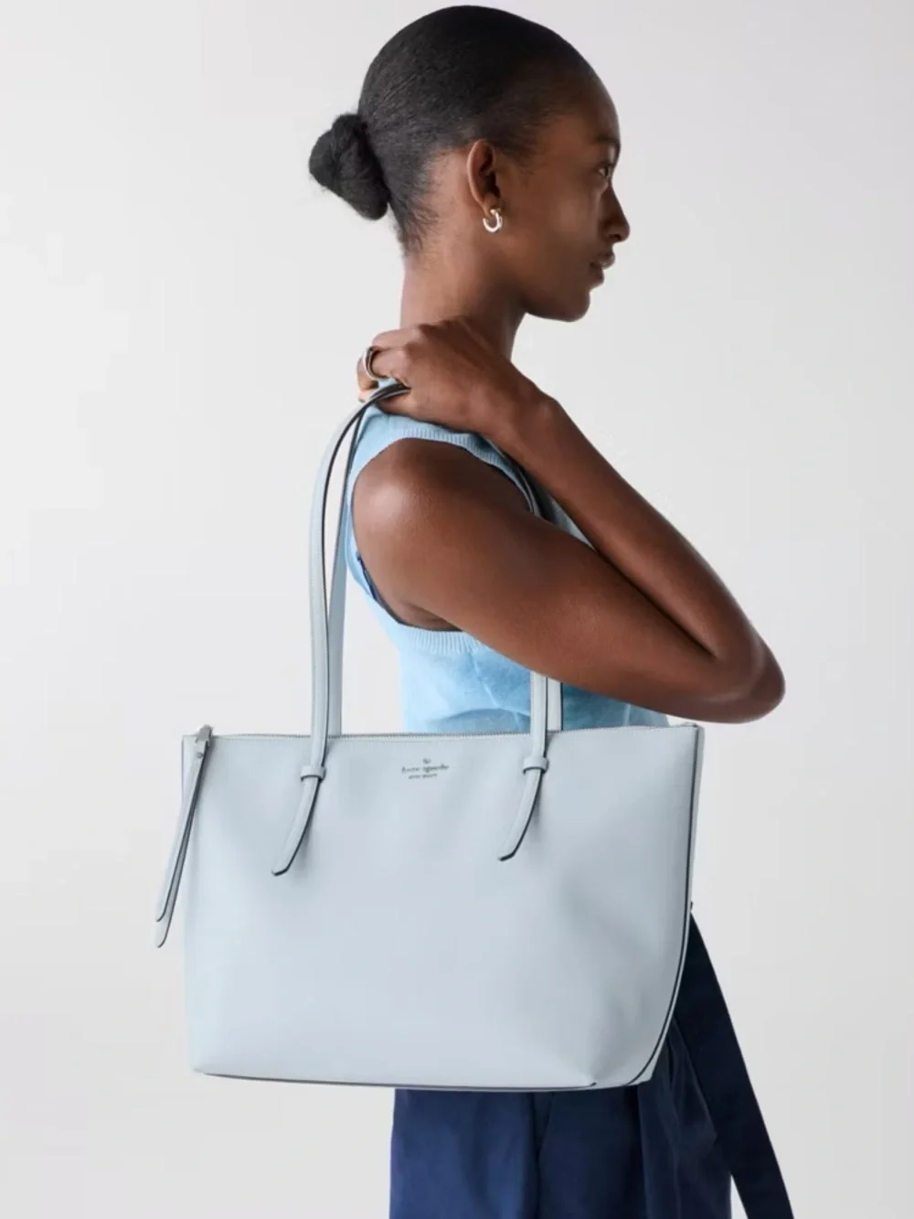 ♠️Kate Spade New York All Day Medium Leather Tote Bag, Pale Sapphire Blue NWT